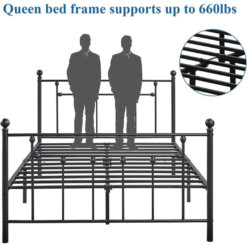 14 Inch Metal Victorian Platform Bed Frame with Headboard and Footboard, Heavy Duty Mattress Foundation with Steel Slats Support