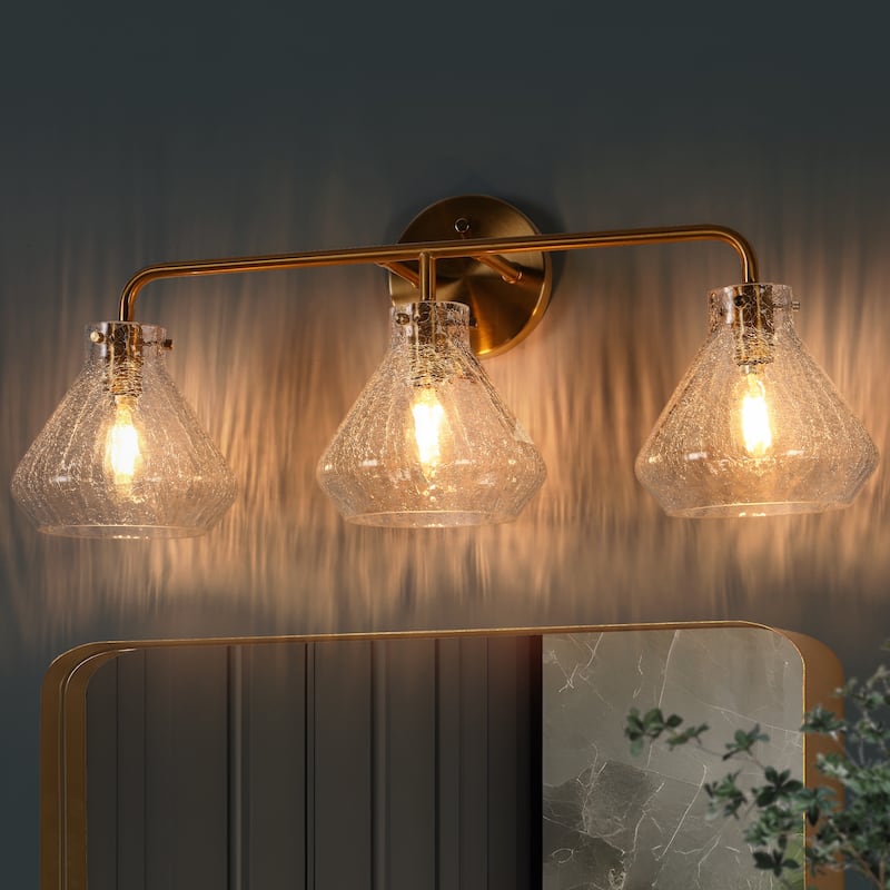 Modern Gold 3-Light Bathroom Vanity Light Glass Wall Sconces - W 23.6" x D 7" x H 10"