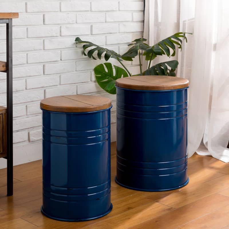 Glitzhome Set of 2 Industrial Farmhouse Outdoor Stool Storage Ottomans