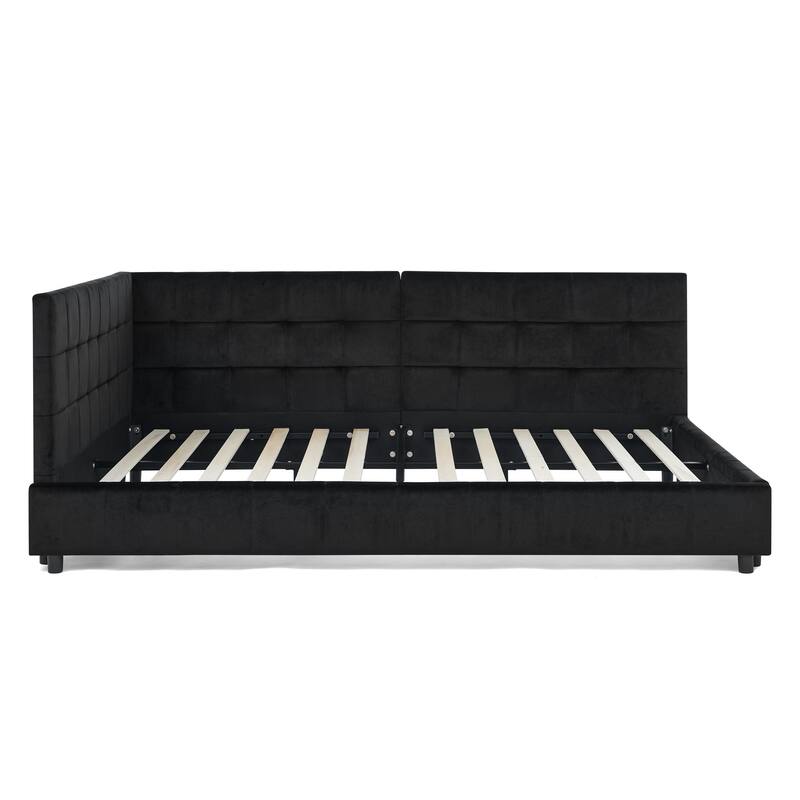 Roomfitters Full Upholstered Tufted Sofa Bed Frame with Backrest and Armrests, Velvet Platform Bed