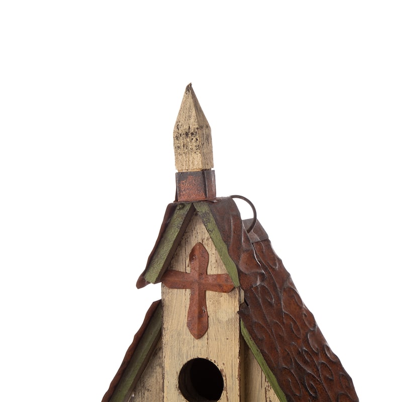 Glitzhome 12"H Distressed Solid Wood Church Birdhouse
