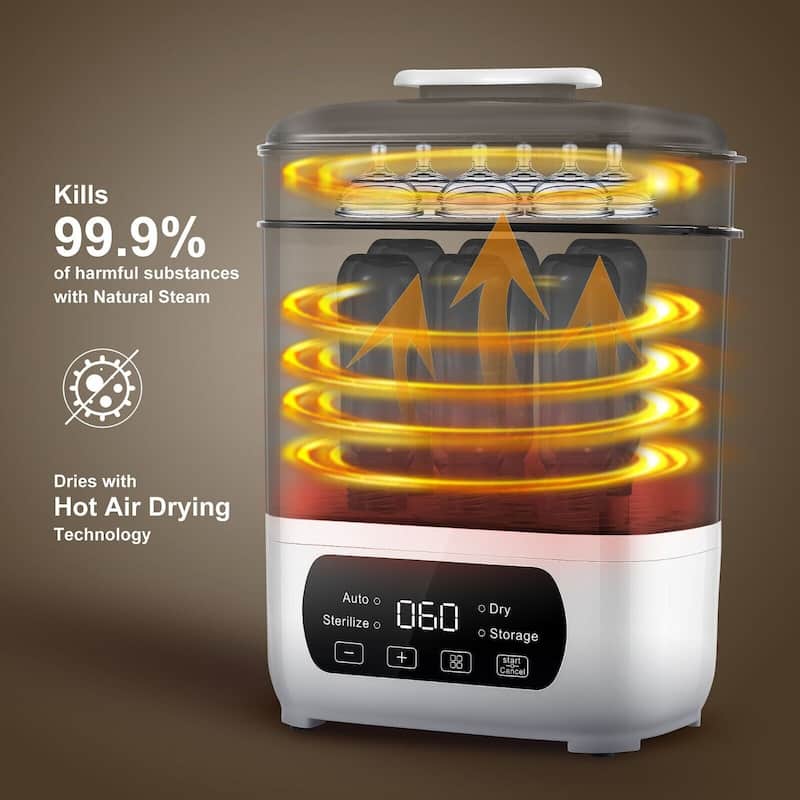 4-in-1 Electric Baby Bottle Sterilizer Dryer LED Touch Screen 6 bottles Multi-Function - 13 inch