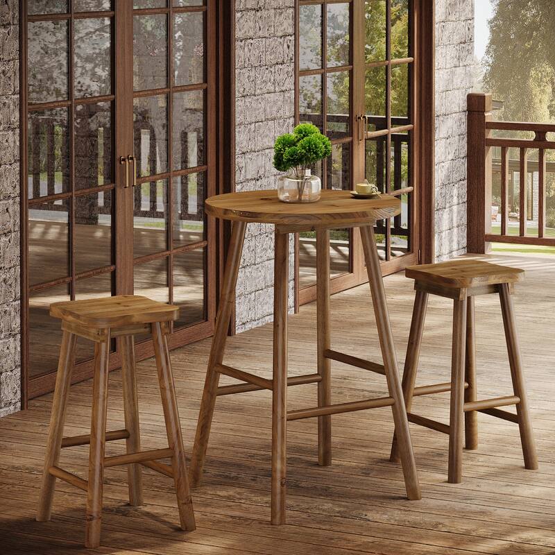 Round Bar Table with Chairs, 37.4" High Solid Wood Pub Table