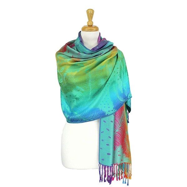 Colorful Rainbow Silky Tropical Pashmina Wrap Shawl Scarf. Opens flyout.