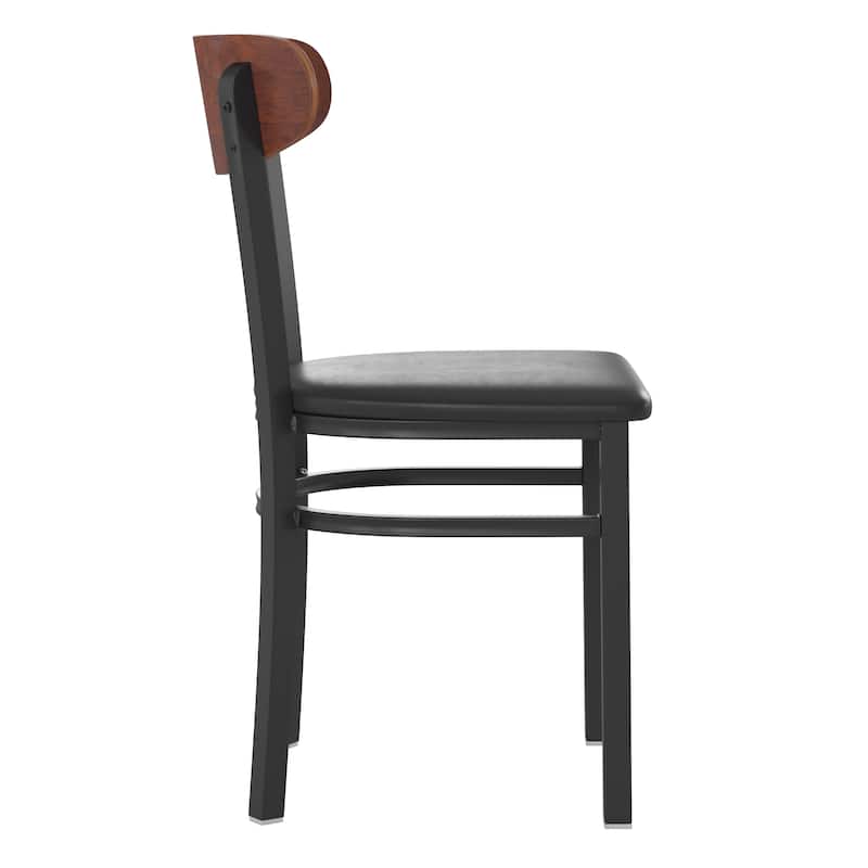 Commercial Metal Dining Chair with Wood Seat and Boomerang Back