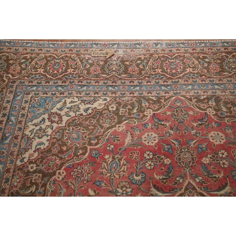 Hand Knotted Oriental 100% Wool Carpet Traditional Floral Pink Kashan Area Rug - 12' 11'' X 9' 7''