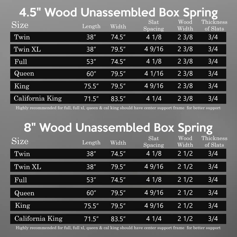 ONETAN, 4.5-Inch & 8-Inch Sturdy Wood Box Spring for Mattress Support - Durable and Easy to Assemble Natural Wood Foundation