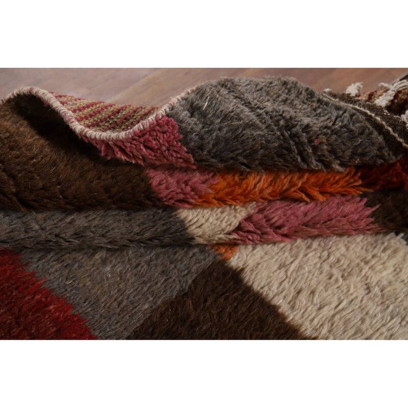 Hand Knotted Oriental 100% Wool Carpet Modern All-Over Multi-Colored Moroccan Area Rug - 9' 4'' X 5' 8''