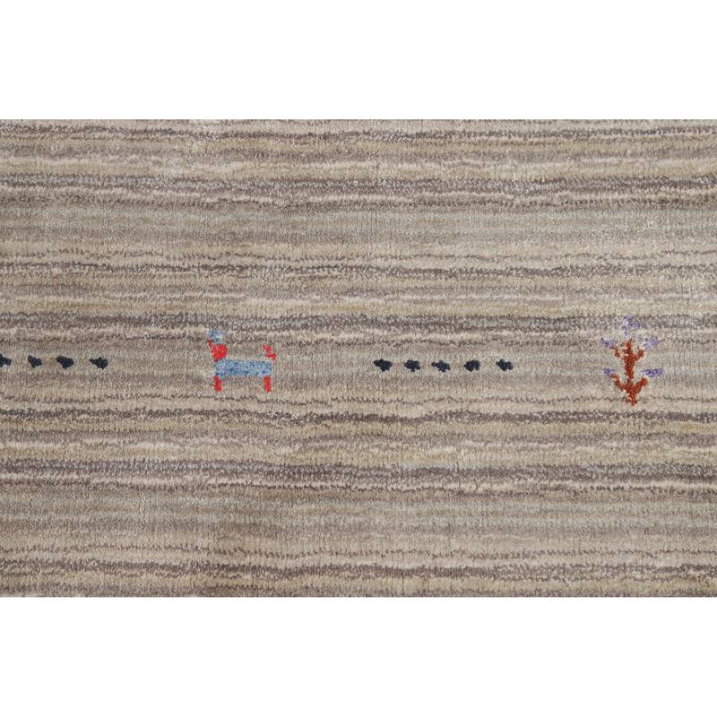 Hand Knotted Oriental 100% Wool Carpet Tribal Tribal Beige & Ivories Gabbeh Area Rug - 5' 10'' X 4' 1''