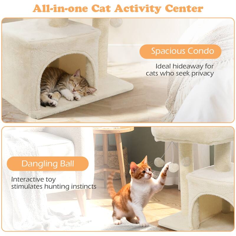 Gymax 19.5'' Small Cat Tree w/Large Padded Plush Perch Condo Sisal