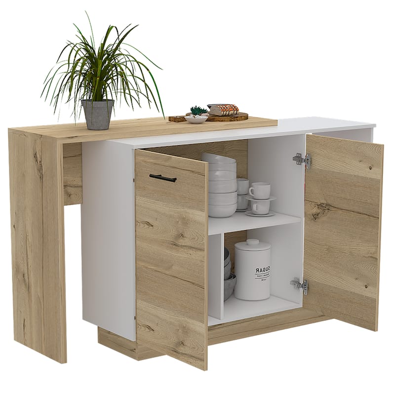 Sicilia Kitchen Island, Two External Shelves, Double Door Cabinets, Three Shelves