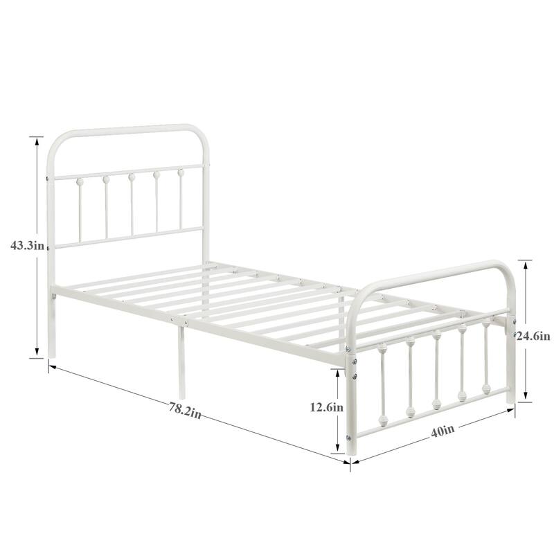 Javlergo White Metal Platform Bed Frame with Headboard and Footboard Quiet Heavy-Duty Frame No Box Spring Needed