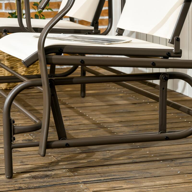 Outdoor Glider Bench with Center Table, Breathable Mesh Fabric