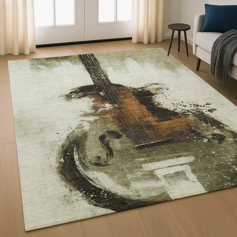Premium Washable Super Soft Modern Guitar Mayfield Rug - Brown - 10' x 14'