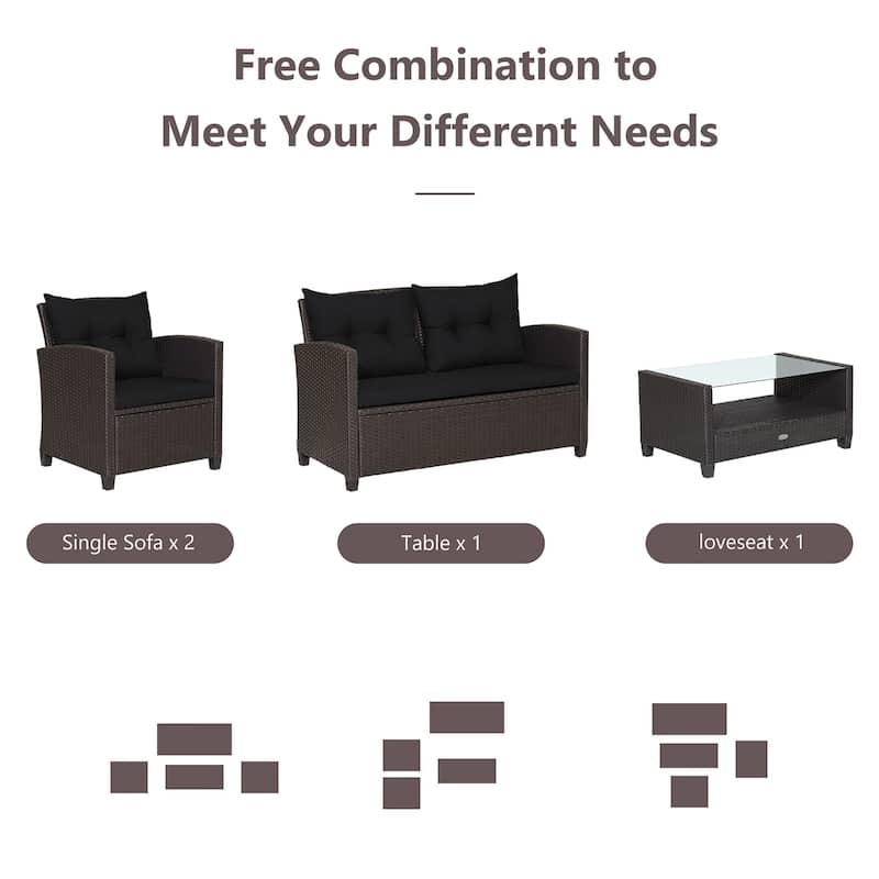 Costway 8 PCS Patio Rattan Furniture Set Glass Table Shelf Sofa - See Details