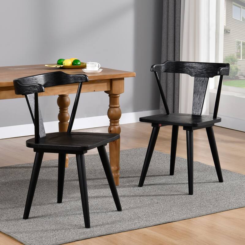 Brushed Solid Oak Wood Dining Chairs - Set of 2 - Brushed Black