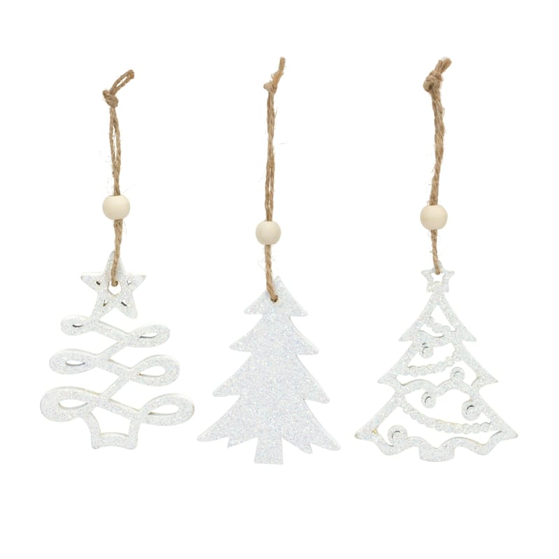 Set of 9 White Christmas Tree Ornaments 3"