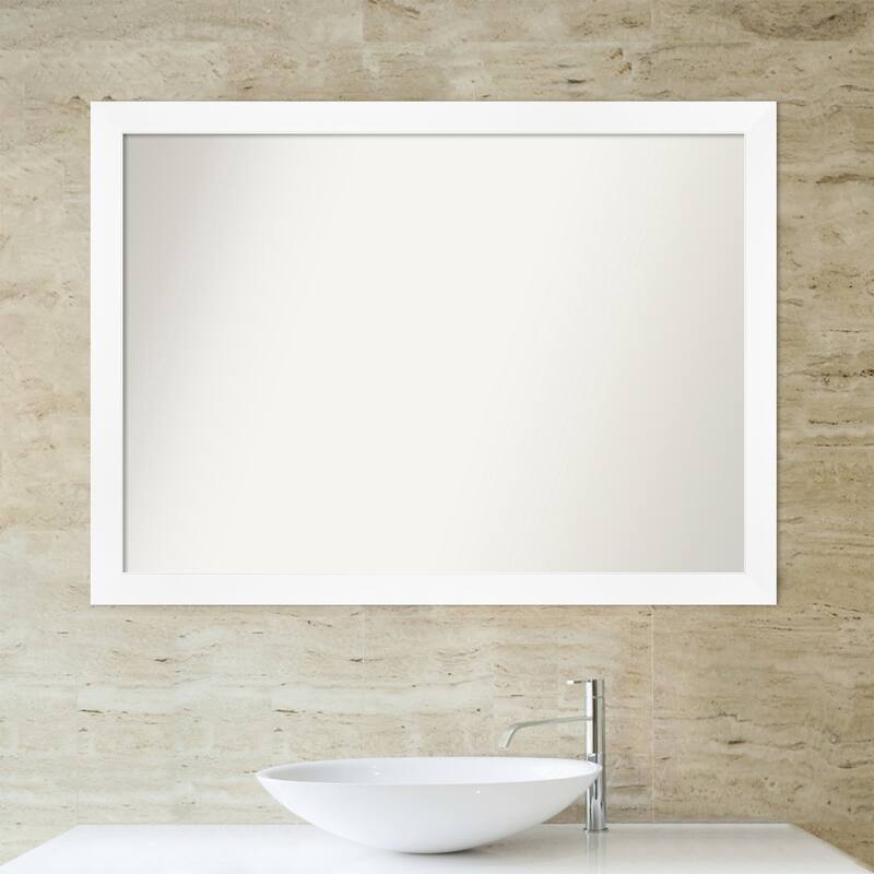 Non-Beveled Bathroom Wall Mirror - Cabinet White Narrow Frame