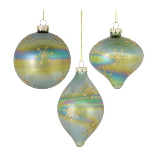 Set of 6 Iridescent Glass Snowflake Onion and Drop Christmas Ornaments ...