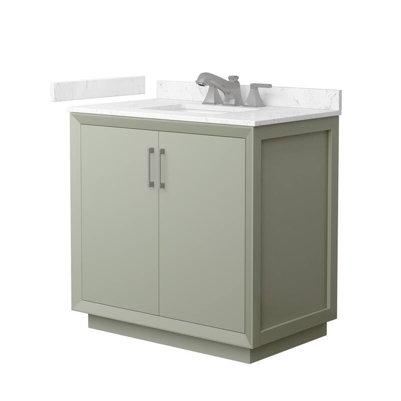 Wyndham Collection WCF4141-36S-VCA-US3MXX Strada 36" Free Standing - Light Green / Carrara Cultured Marble Top /