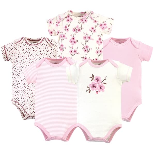slide 1 of 1, Touched by Nature Baby Girl Organic Cotton Bodysuits 5pk, Cherry Blossom 0-3 Months - Cherry Blossom