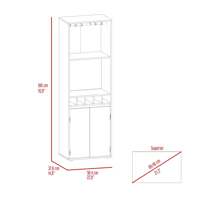 Double Door Bar Cabinet with 2 Shelves and 5 Built-in Wine Rack