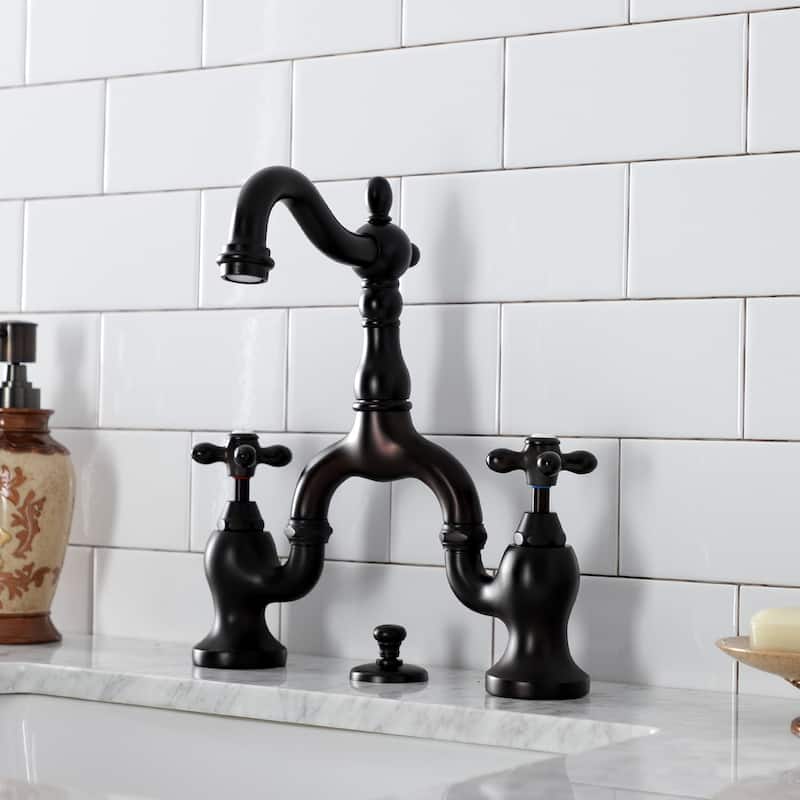 English Country Bridge Bathroom Faucet with Brass Pop-Up