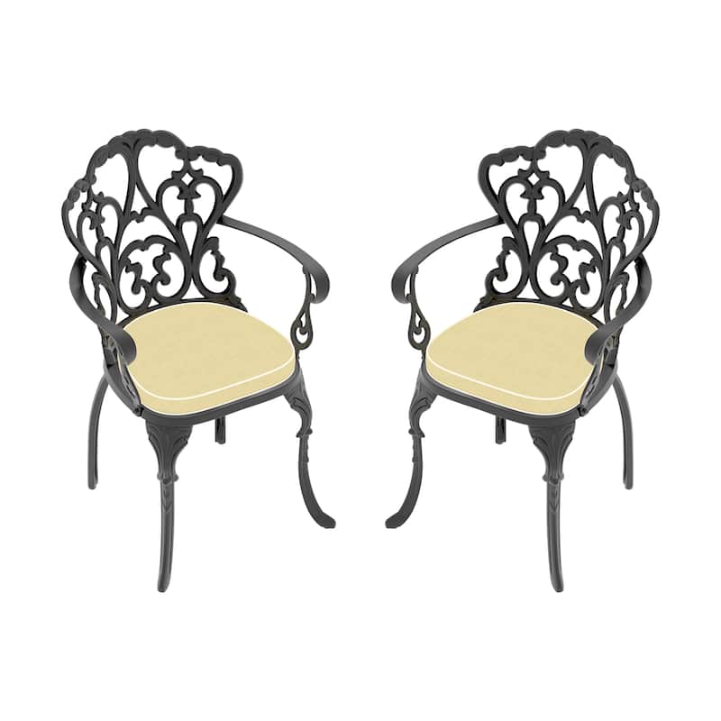 Cast Aluminum Patio Dining Chair 2PCS With Black Frame and Beige Cushions