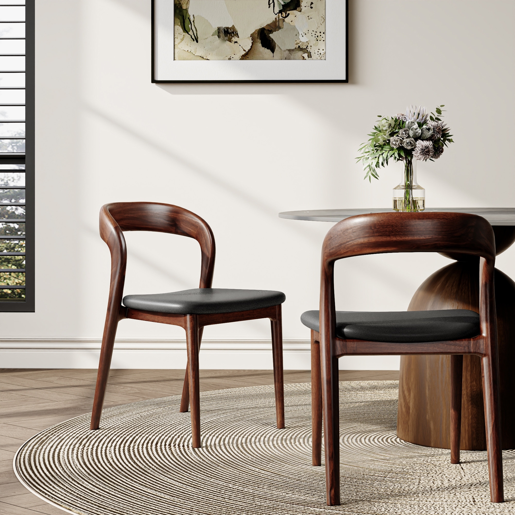 Solid Wood Leather Dining Chairs Set Of Side Cushion Seat