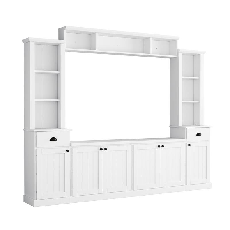 Minimalist Entertainment Wall Unit Set with Bridge for TVs Up to 75'',Adjustable Shelves