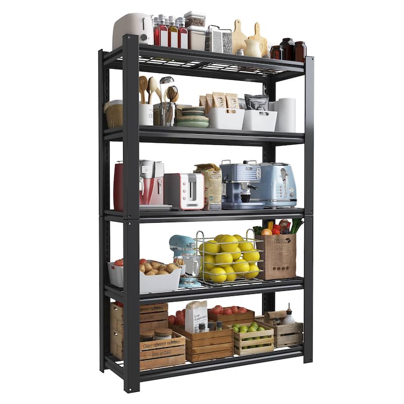 72"H 5-Tier Adjustable Heavy Duty Shelving Metal Mesh Storage Rack (2000 Lbs Loading Capacity) - Metal Shelf Organizer