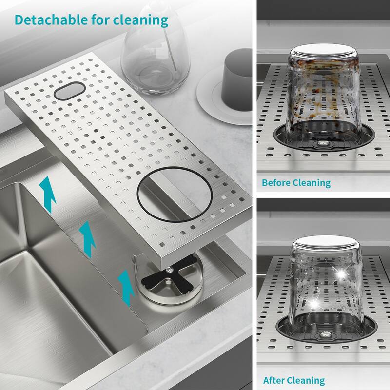 33 Inch Drop-in Single Bowl 16 Gauge Stainless Steel Kitchen Sink with Cup Washer in Brushed Nickel - 33'' x 22'' x 10''