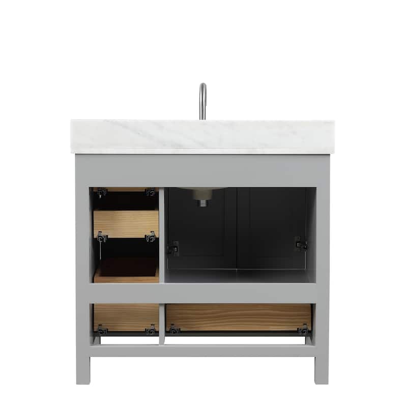 36" Freestanding Bathroom Vanity with Marble Countertop, Undermount Sink with Mirror