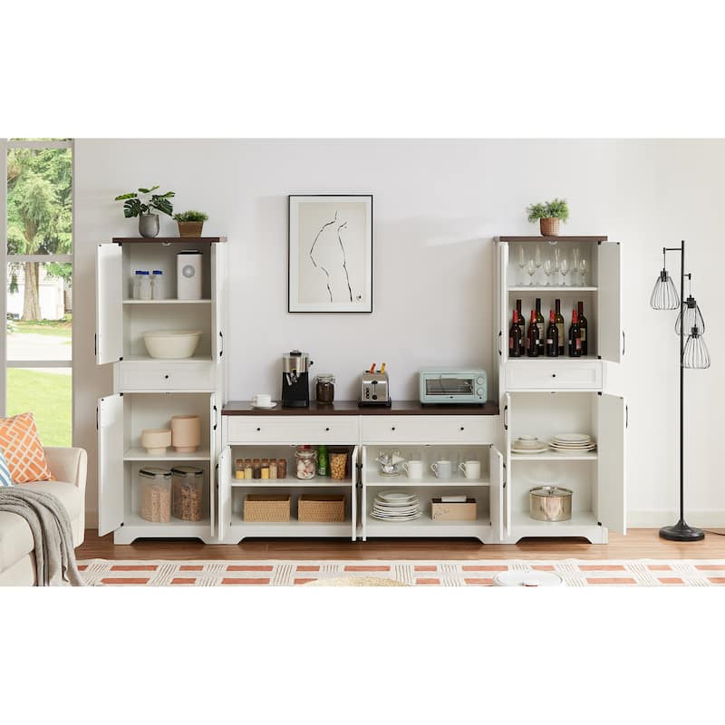 TV Cabinet Set Multifunctional TV Wall, One TV Cabinet and Two Sideboards for Living Room, 108.7"L x 15"W x 68"H.