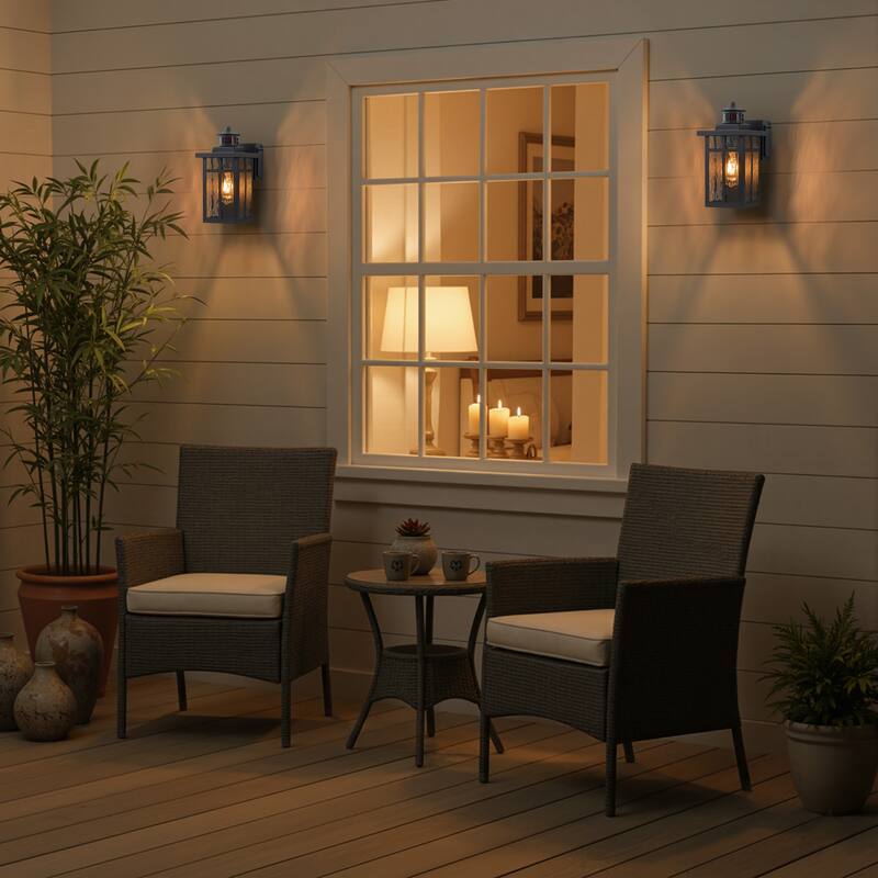 C Cattleya Matte Black Motion Sensor Dusk to Dawn Outdoor Wall Light with Water Glass and GFCI Outlet
