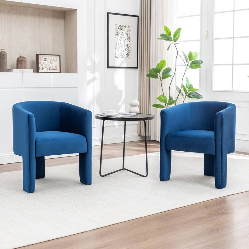 SEYNAR Modern Velvet Accent Chair, Upholstered Barrel Chair with Unique Solid Base for Living Room Soft Club Chair Set of 2 - Blue