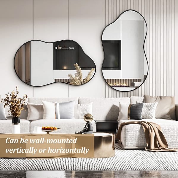 Ymahizax Wall Mounted Bathroom Mirror, Black Metal Framed Irregular