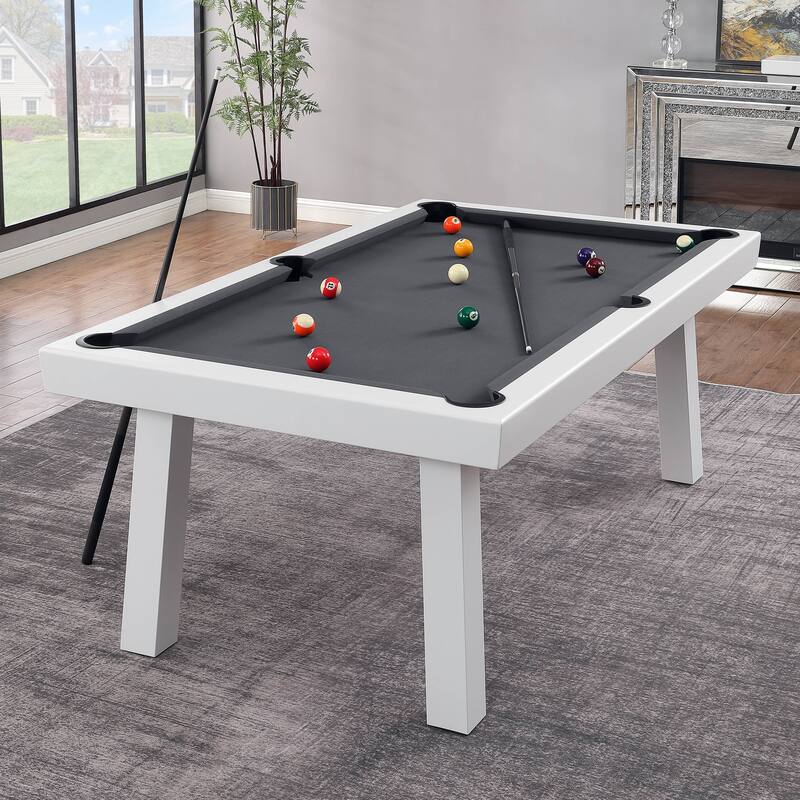 Laguna Indoor/Outdoor 7ft Slate Pool Table Dining Set with 2 Benches & Accessories, White Finish