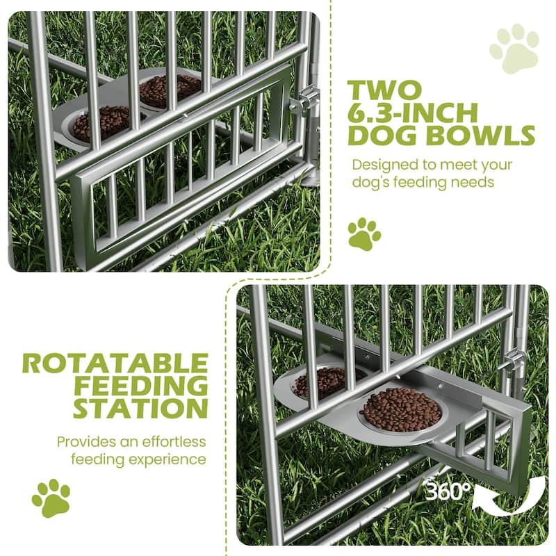 EROMMY 13'x13' Heavy Duty Dog Kennel - Waterproof Cover, Rotating Feeder & Lockable Galvanized Steel Cage