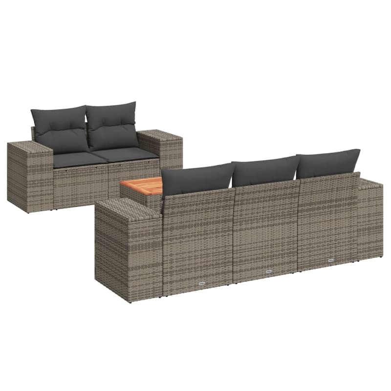 vidaXL Patio Sofa Set with Cushions Outdoor Furniture 6 Piece Poly Rattan - 21.7 x 21.7 x 14.6