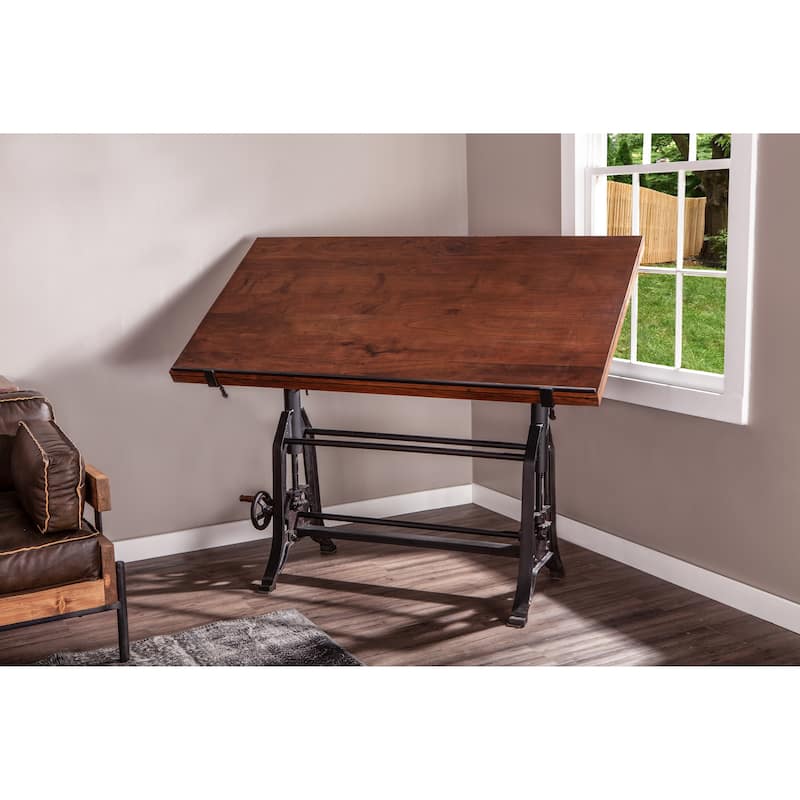 Artezia 62-Inch Acacia Wood Drafting Desk with Adjustable Crank