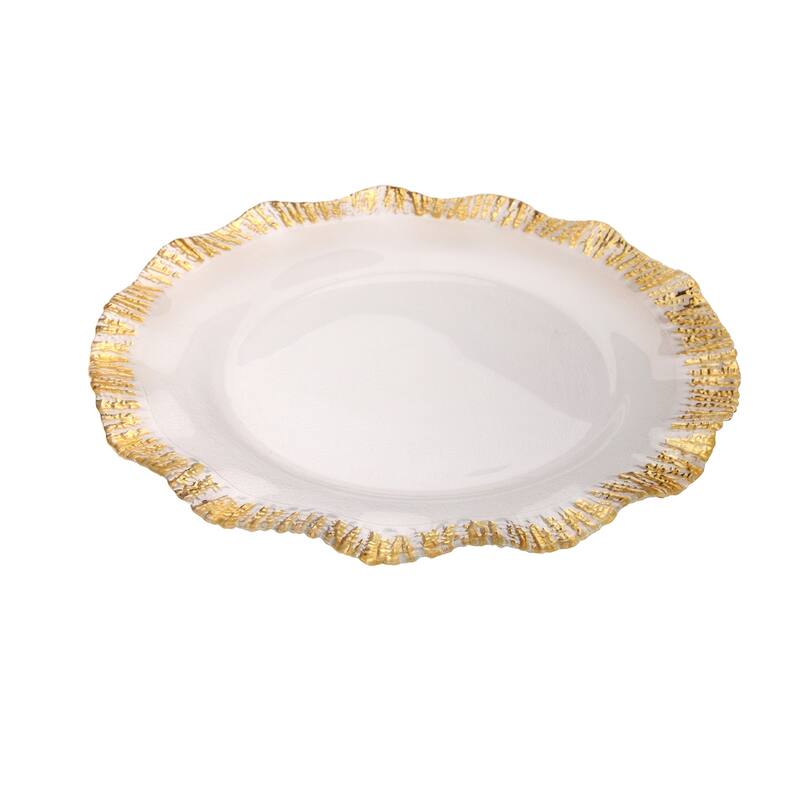 Alice Pazkus Set Of Four 12" Chargers With Scalloped Gold Rim