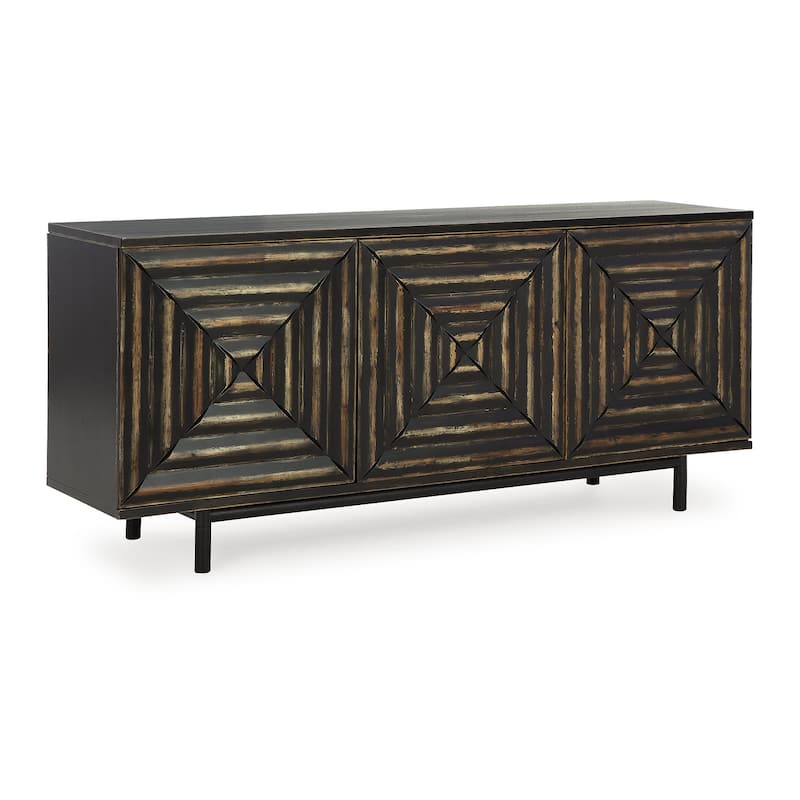 Signature Design by Ashley Fair Ridge Distressed Black Accent Cabinet - 72"W x 18"D x 32"H