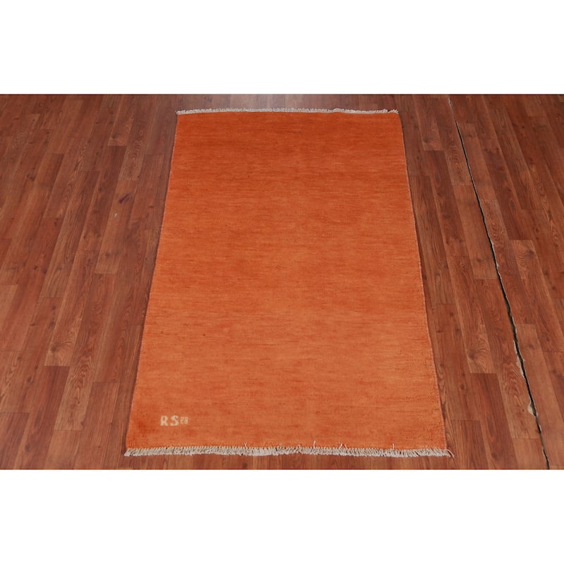 Orange Modern Gabbeh Oriental Rug Hand-Knotted Wool Carpet - 3'1" x 4'10"