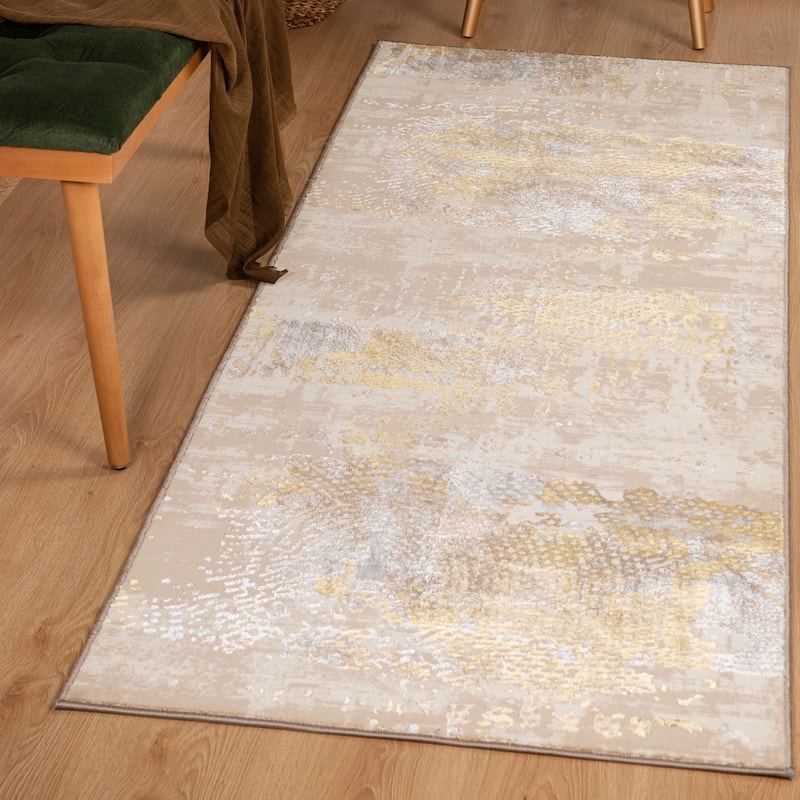 London Collection Cream/ Brown Abstract Area Rug