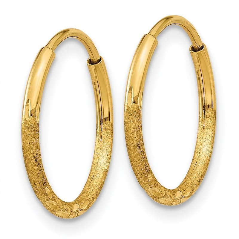 Curata 14k Yellow Gold Satin 1.25x12mm Diamond-Cut Endless Hoop Earrings
