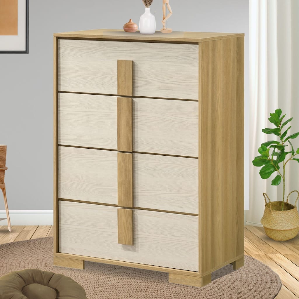 Boone Natural White Wood Slim Profile 4 Drawer Chest