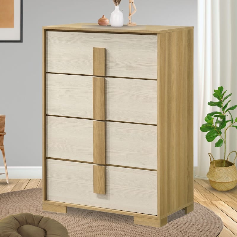 Boone Natural White Wood Slim Profile 4 Drawer Chest - Natural / White