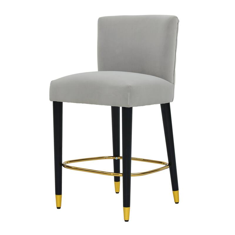 Roomfitters 27'' Upholstered Counter Stools, Set of 2 Modern Bar Chairs with Gold Circular Footrest and Light Fabric