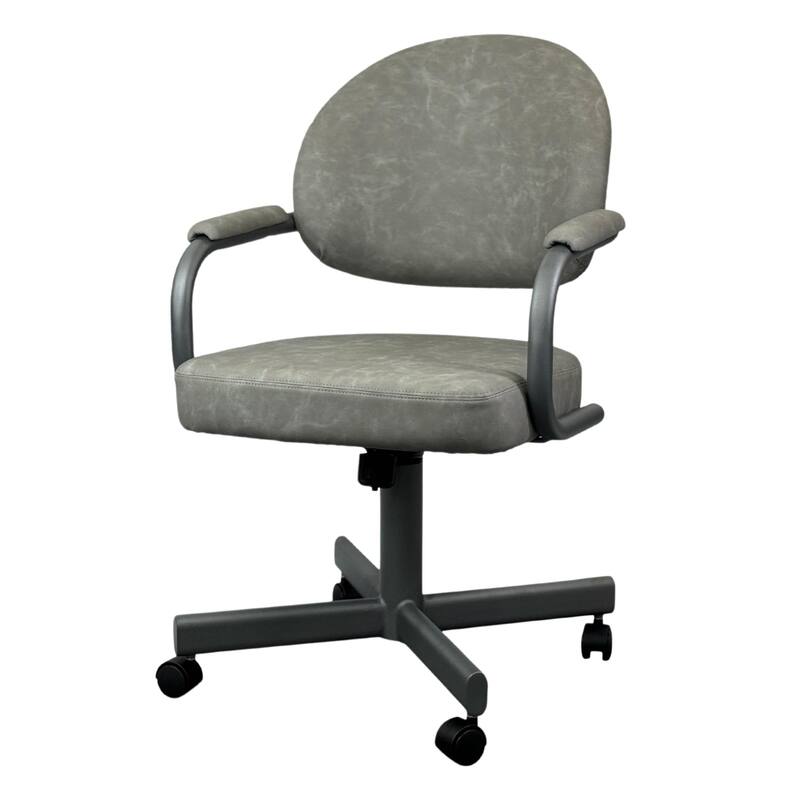 Tempo Furniture Dayton Caster Swivel & Tilt Dining Chair w/ Arms Armchair Flintrock Gray Powder Coat Finish & Gray Polyurethane